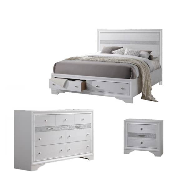 Best Quality Furniture Catherine 3-Piece White Full Bedroom Set