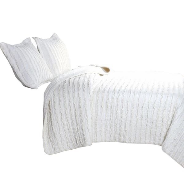 Benjara 3-Piece White Solid King Size Microfiber Quilt Set
