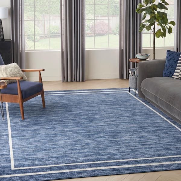 Essentials Navy/Ivory 9 ft. x 12 ft. Solid Contemporary Indoor/Outdoor Area Rug