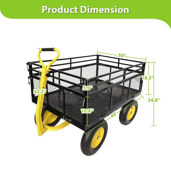 Unbranded - 11.59 cu.ft. Metal Garden Cart, Big Wagon Cart Trucks with Detachable Sides for Farms, Warehouses, Firewood in Black
