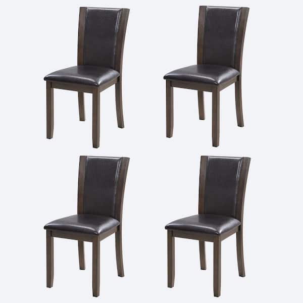 Josette Dark Walnut Faux Leather Upholstered Parsons Dining Chair, Set of 4