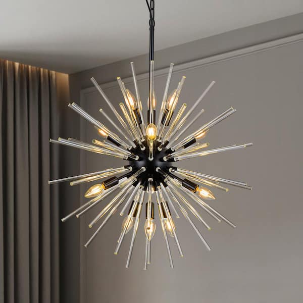 EDISLIVE Calzada 12-Light Contemporary Black Sputnik Sphere Chandelier with Clear Glass Rod