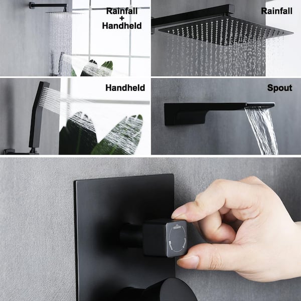 Satico Single Handle 1-Spray Tub and Shower Faucet Handheld Shower Combo with 10 in. Rain Shower Head in Black(Valve Included)