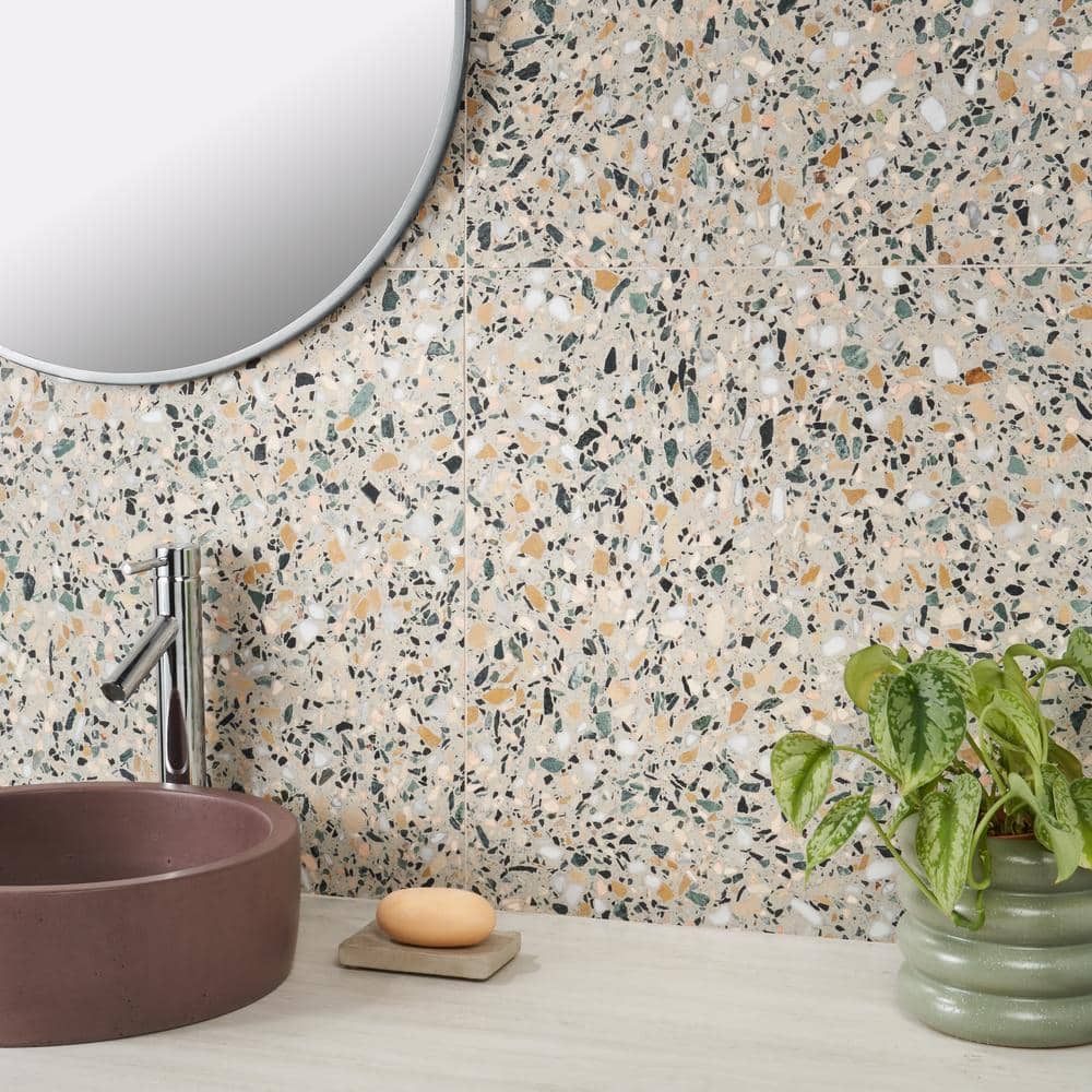 Cava Terra 24x24 Honed Marble Terrazzo Floor and Wall Tile