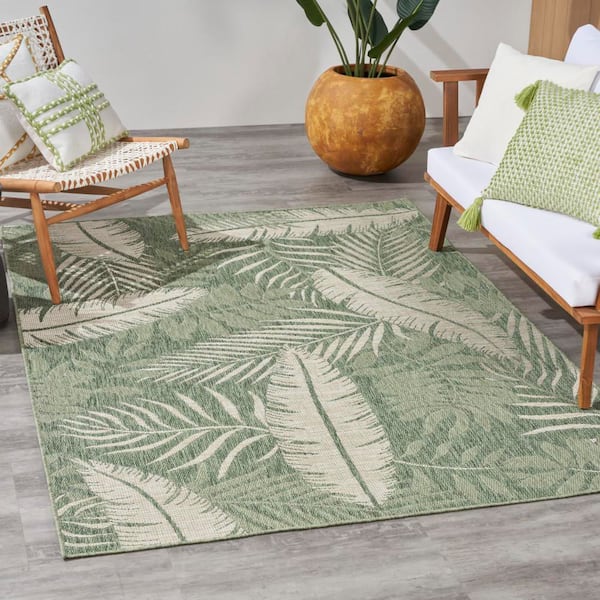 Garden Oasis Green Ivory 4 ft. x 6 ft. Nature-inspired Contemporary Area Rug