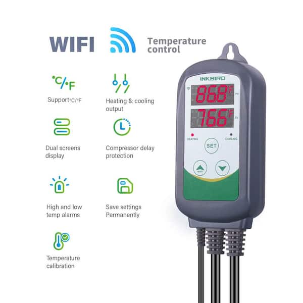 Inkbird Dual Outlet Pre-Wired Humidistat Humidity Controller IHC-200-WIFI US Plug Version / US Warehouse