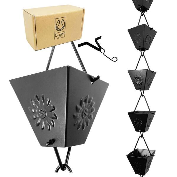 U-nitt 8.5 ft. Black Square Sunflower Rain Chain