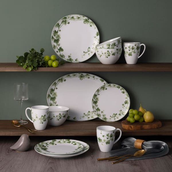 Noritake 大皿 4枚セット ホワイト/グリーン◎E255 Noritake Noritake Ivy Whisper 10.5 in. Porcelain (Green) Dinner