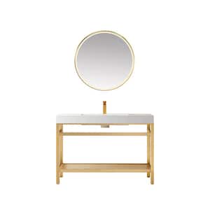 Ablitas 48 in. W x 20 in. D x 34 in. H Single Sink Bath Vanity in Brushed Gold with White Composite Stone Top and Mirror