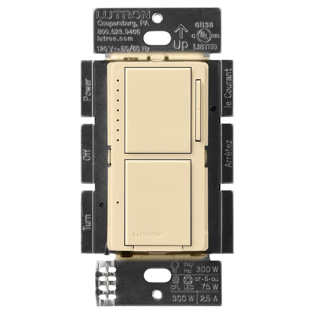 Maestro LED+ Dual Dimmer and Switch, 75-Watt LED Bulbs/2.5 Amp Fans, Single-Pole, Ivory (MACL-L3S25-IV) -  Lutron