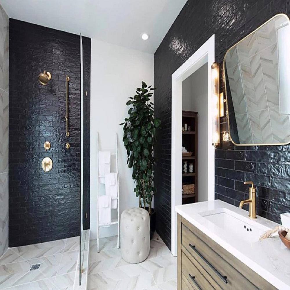 Black 2.5" x 8" Glossy Ceramic Subway Tile