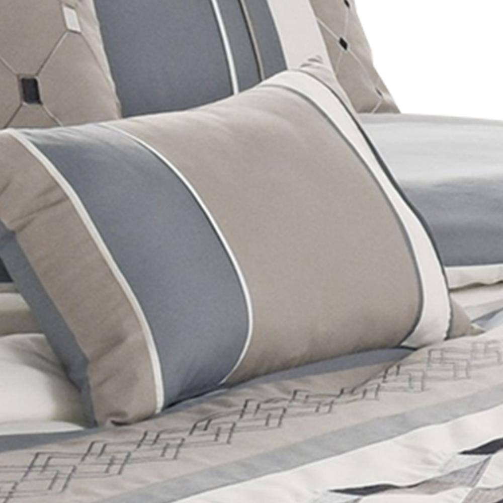 Blue and Gray 7-Piece Queen Microfiber Comforter Set