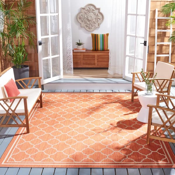 Courtyard Terracotta/Bone 8 ft. x 10 ft. Geometric Moroccan Indoor/Outdoor Area Rug