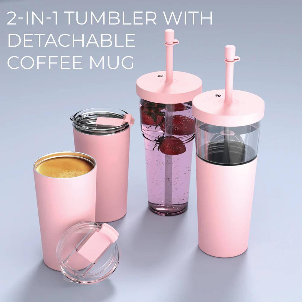 Pink Stainless Steel Travel Tumbler with Detachable Coffee Mug