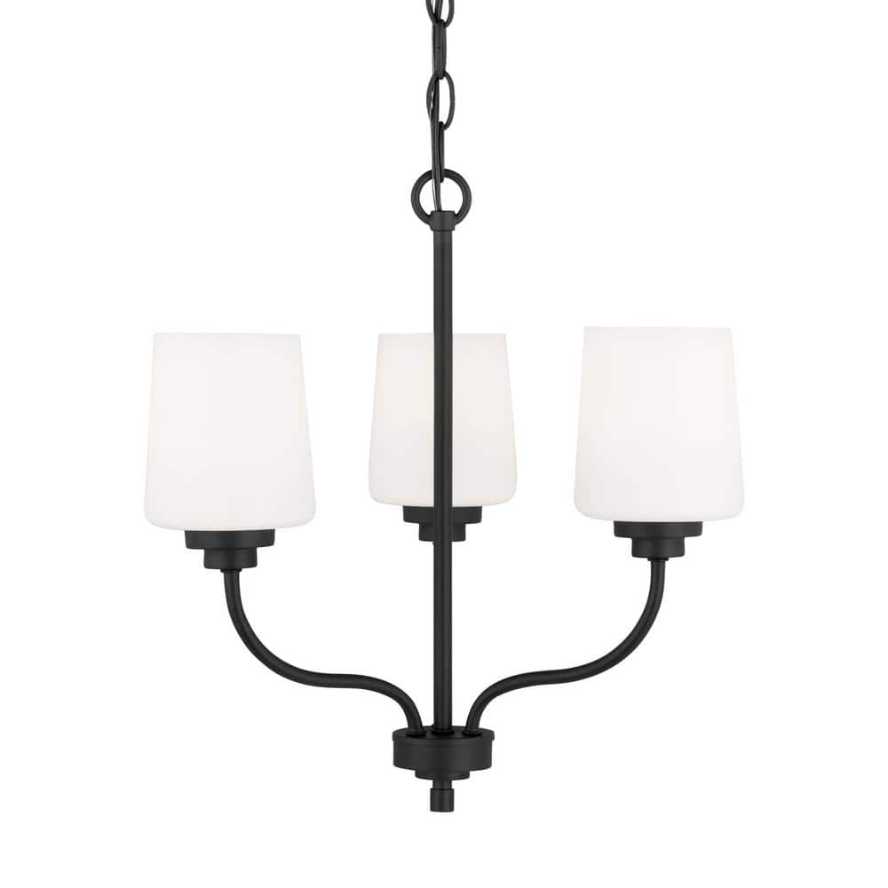 Windom Mini 3-Light Midnight Black Bronze Chandelier with Etched Glass