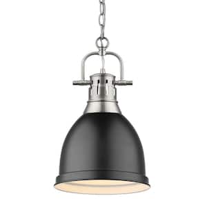 Duncan 1-Light Pewter Pendant and Chain with Matte Black Shade