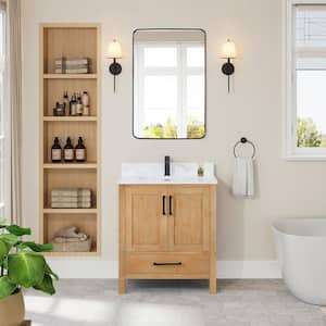 Shannon 30 in.W x 22 in.D x 33.9 in.H Single Bath Vanity in Fir Wood Brown with White Composite Stone Top and Mirror