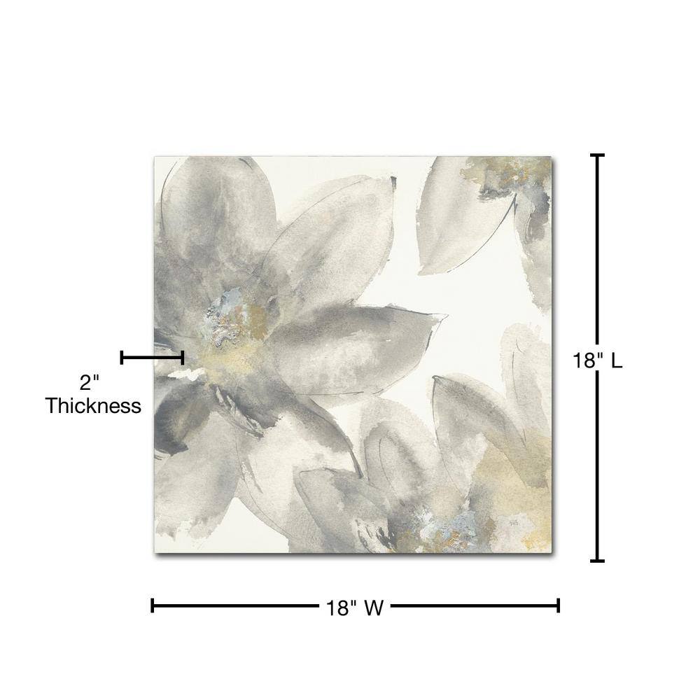 Gray and Gold Floral Watercolor Canvas Art, 18'' x 18''