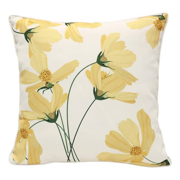 OUTDOOR DECOR BY COMMONWEALTH Outdoor Yellow Cosmos Print Throw Pillow 18 x 18-Includes 1-Throw Pillow