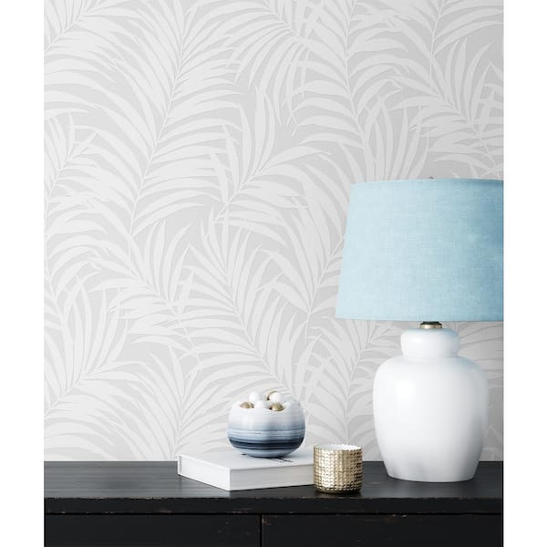 31.35 sq. ft. Off-White Tossed Palm Vinyl Paintable Peel and Stick Wallpaper Roll