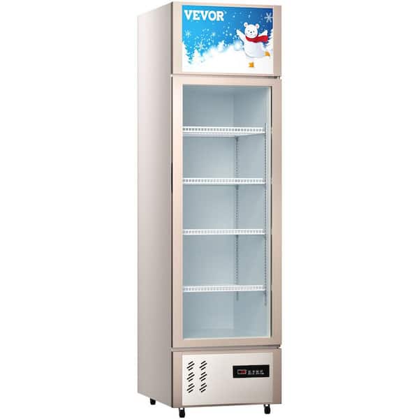VEVOR Commercial Refrigerator Capacity 10.5 cu.ft. Single Swing Glass Door Display Fridge Upright Beverage Cooler, Silver