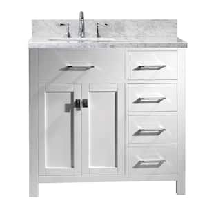 Caroline Parkway 36 in. W Bath Vanity in White with Marble Vanity Top in White with Square Basin