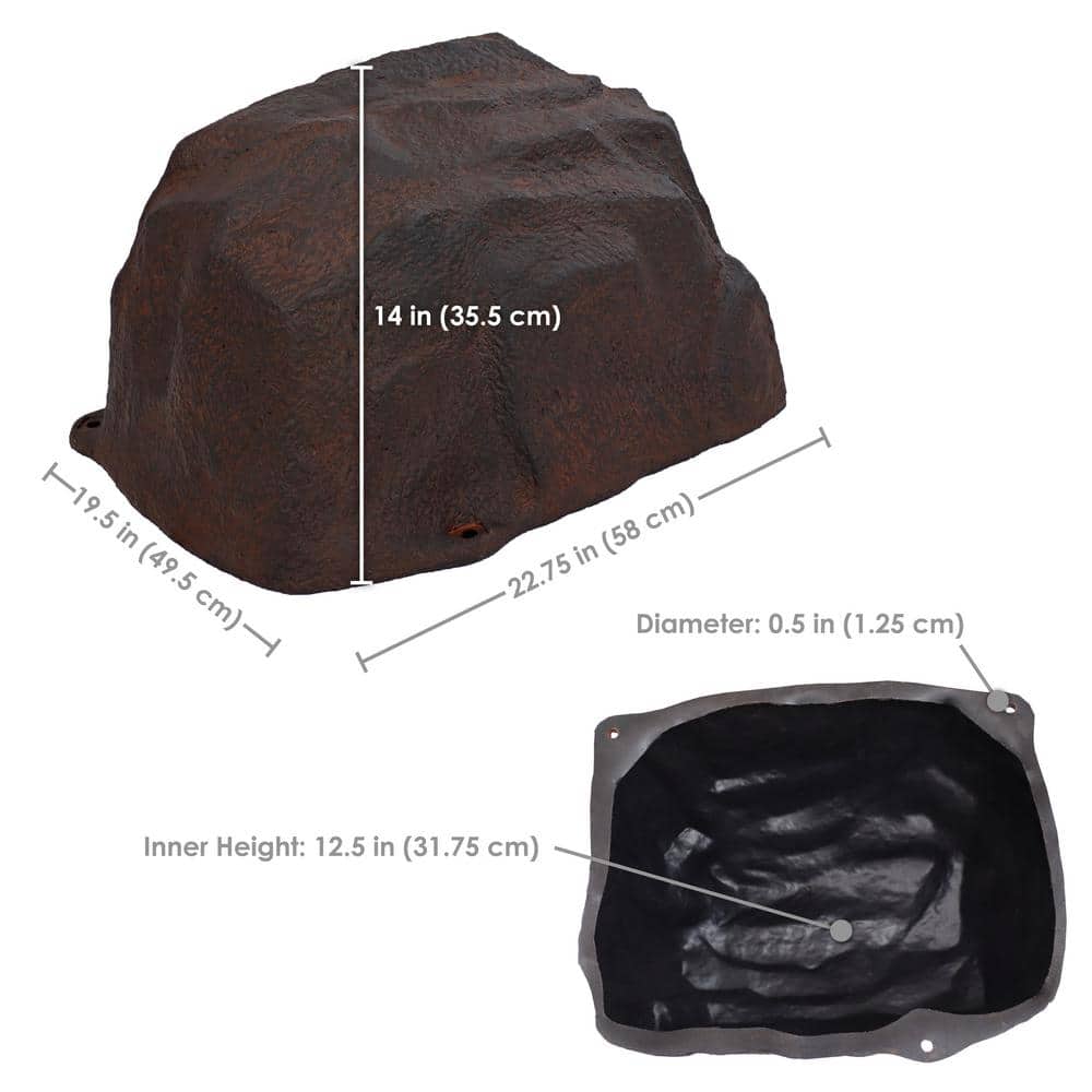 Brown Polyresin Low-Profile Garden Rock Cover with Stakes