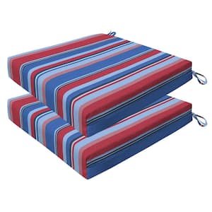 Outdoor 20 in. Square Premium Dining Seat Cushion Stripe Blue and Red (Set of 2)