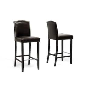 Libra Dark Brown Faux Leather Upholstered 2-Piece Bar Stool Set