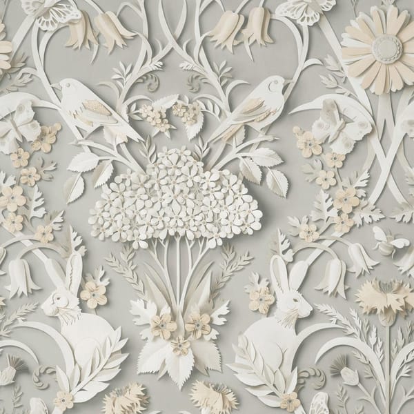 Fine Decor Fae Light Grey Woodland Paper Wallpaper Sample