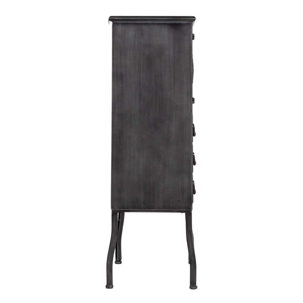 Antique Black Metal and Glass Office Storage Cabinet with 3 Drawers