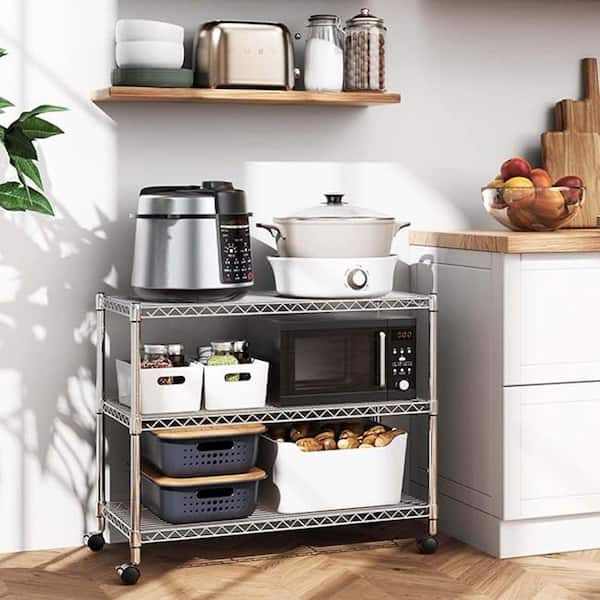 3-Shelf Heavy Duty Storage Shelves 750Lb Capacity, Pantry Organizer Shelving Unit for Pantry, Garage and Kitchen, Chrome