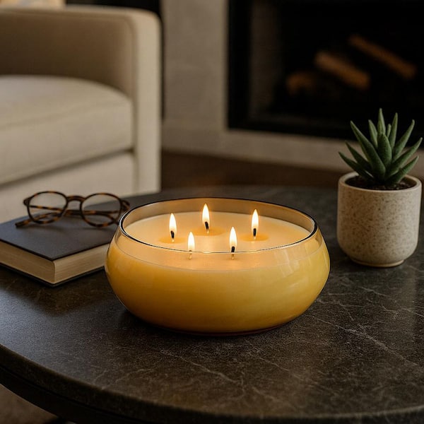 Liv & Skye 10 in. Orange Glass Wax Musk Midnight Amber Scented Candle 61 Oz