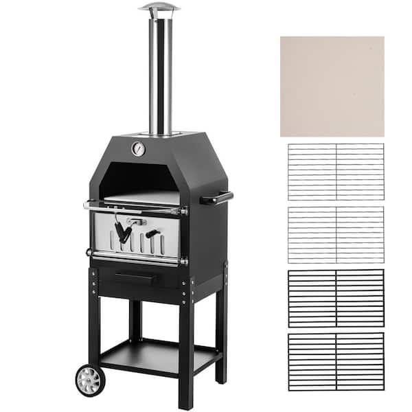 SKYSHALO 12 in. Stand Pizza Oven with Casters Pellet and Chips and Charcoal and Firewood 4 Fuel Outdoor Pizza Oven Baked Grill
