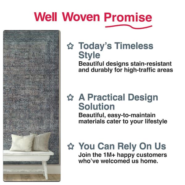 Asha Juliette Vintage Oriental Botanical Blue 3 ft. 11 in. x 5 ft. 3 in. Machine Washable Area Rug