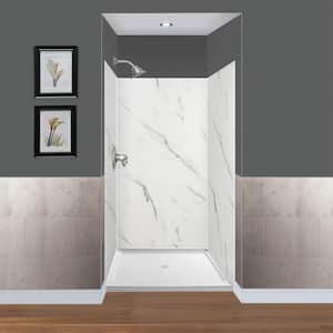 Expressions 36 in. x 36 in. x 72 in. 3-Piece Easy Up Adhesive Alcove Shower Wall Surround in Bianca
