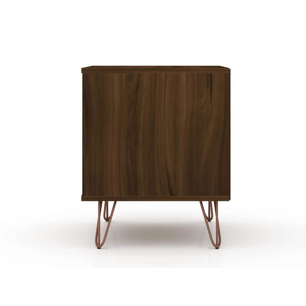 Mid-Century Modern Brown Nightstand with Splayed Metal Legs - Set of 2