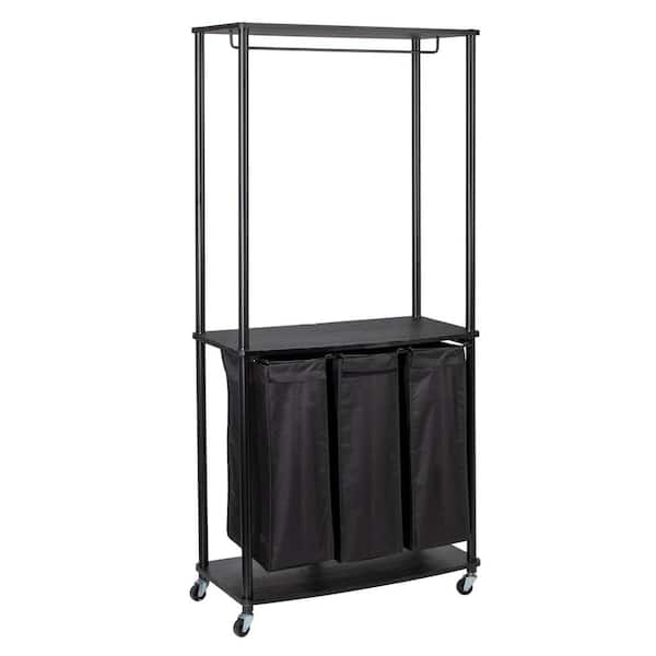Black 67.32 in. x 17.32 in. x 31.5 in. Canvas 3-Bag Laundry Sorter