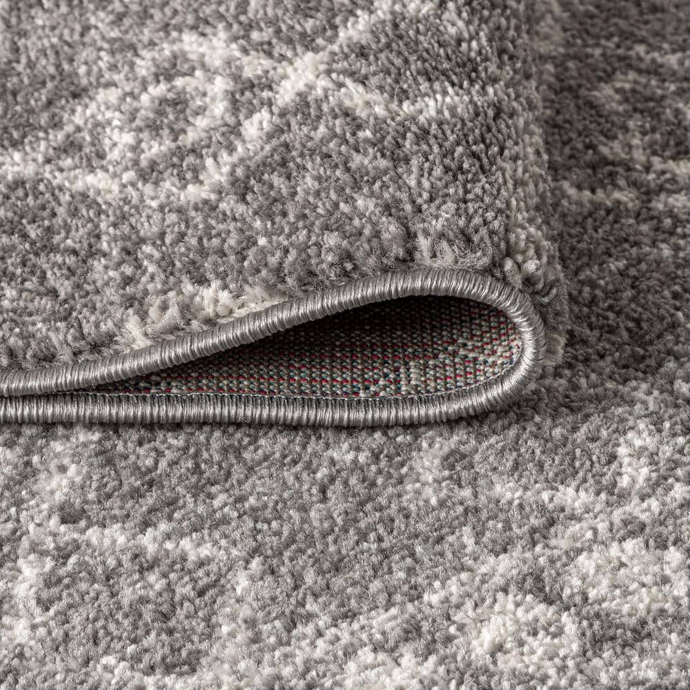 Gray and Cream Synthetic 8' x 10' Moroccan Style Area Rug