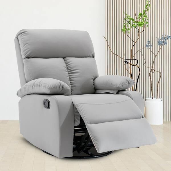 Chizzyseat Yingj 30.2 in. W Light Gray Faux Leather Upholstered Swivel and Rocking Manual Recliner HZ T01LGPRO