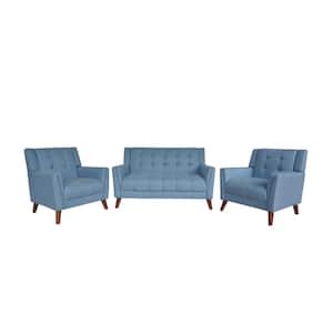 Candace Mid-Century Modern Tufted Blue Fabric Armchair and Loveseat Set