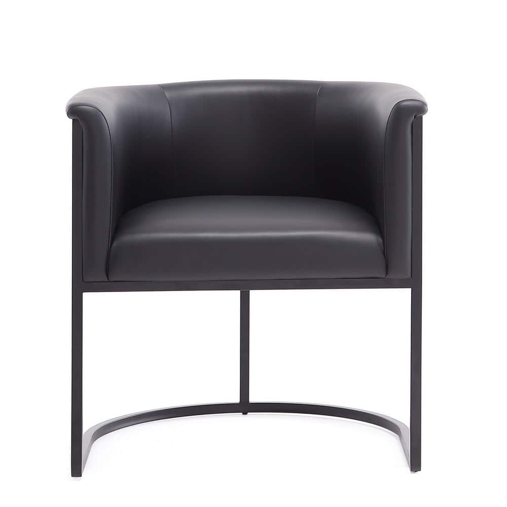 Modern Black Faux Leather Upholstered Metal Arm Dining Chairs, Set of 2
