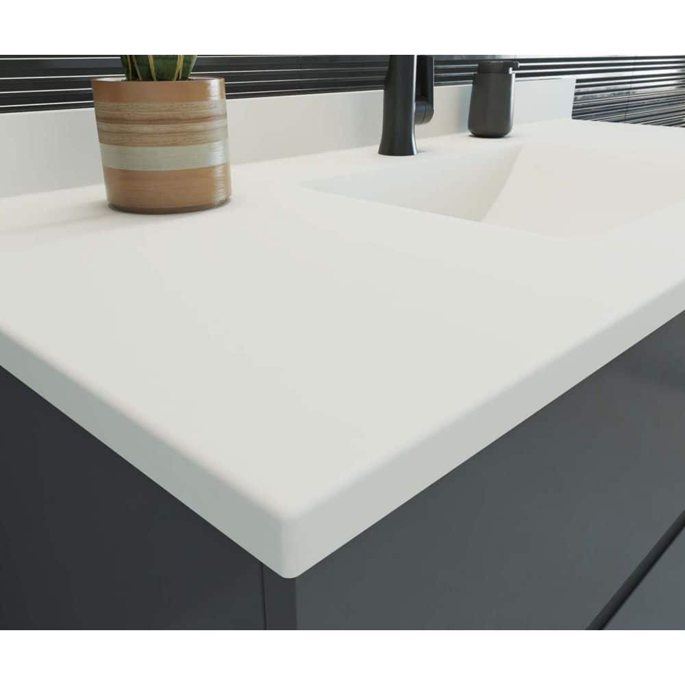 White Engineered Solid Surface Single Sink Bathroom Vanity Top