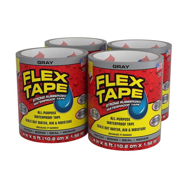 Flex Tape Gray 4 in. x 5 ft. Strong Rubberized Waterproof Tape (4-Pack)