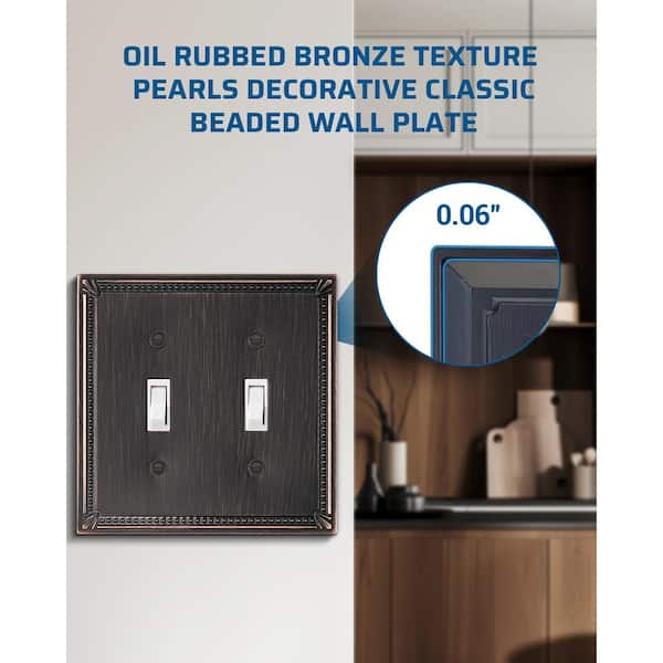 Decorative Sunken Pearls 2-Gang Aged Bronze 2-Toggle Outlet Metal Wall Plates (2-Pack)