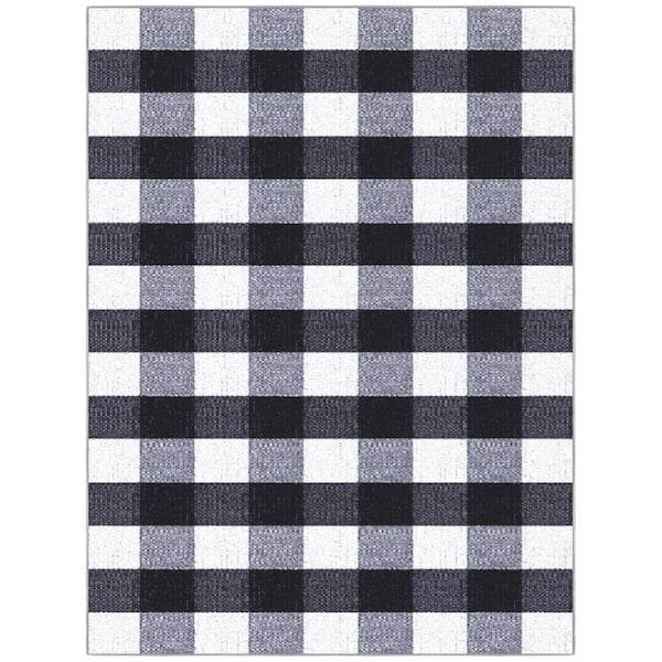 Basics Collection Non-Slip Rubberback Checkered 5x7 Indoor Area Rug, 5 ft. x 6 ft. 6 in., Black Checkered