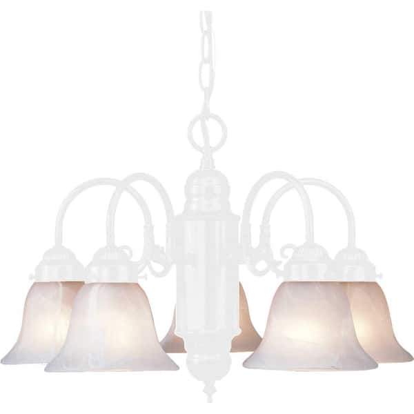 Volume Lighting Marti Collection 5-Light Indoor Textured White Chandelier with Alabaster Glass Bell Shades