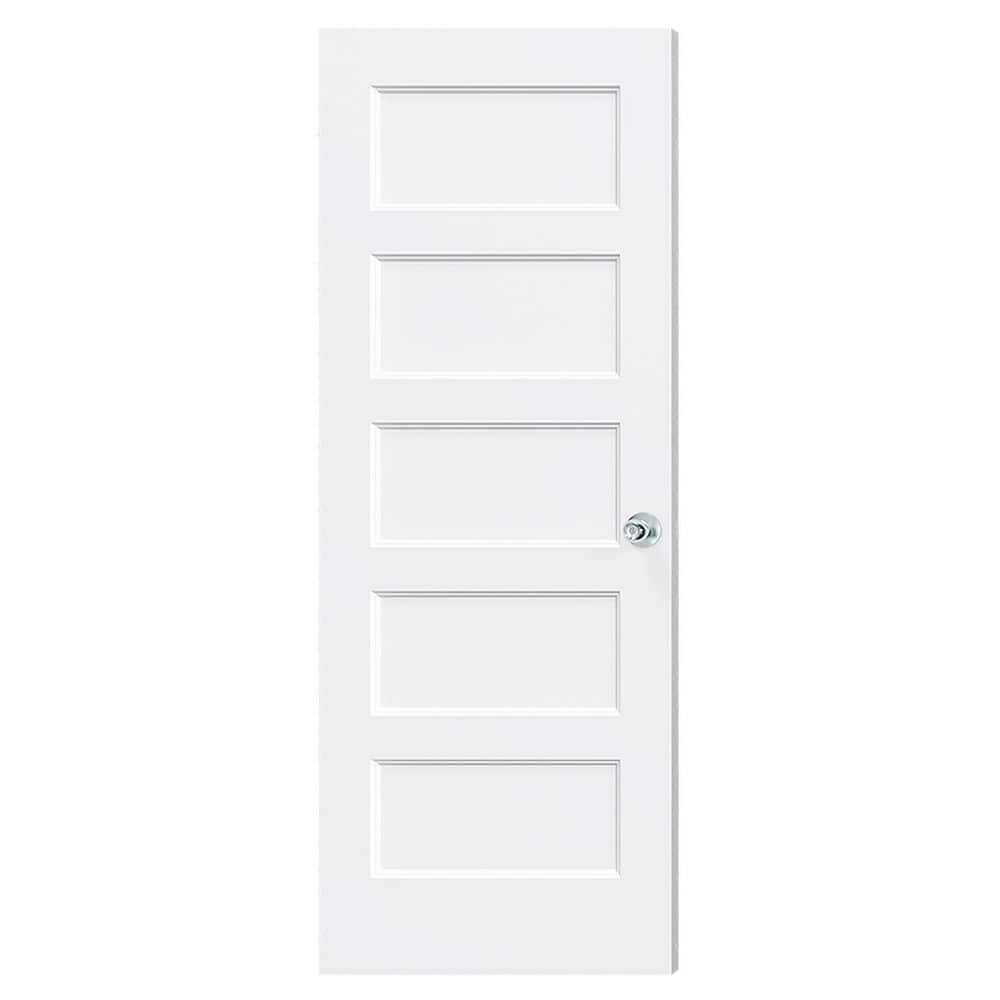 30 in. x 80 in. 5-Panel, Hollow Core, Composite, White Primed, Interior Door Slab with Silver Sphere Doorknob price history on PriceWatchPro