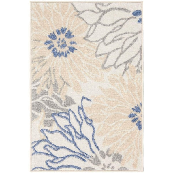 Nourison Passion Ivory Grey doormat 2 ft. x 3 ft. Floral Contemporary Kitchen Area Rug