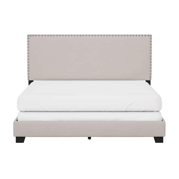 Hillsdale Furniture Gayle Nail Head Trim Upholstered Queen Bed, Fog